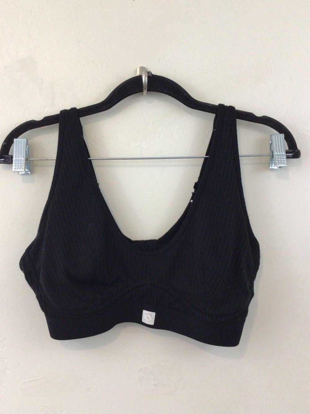 Kindly Yours Black Ribbed Bra Recycled Polyester Large